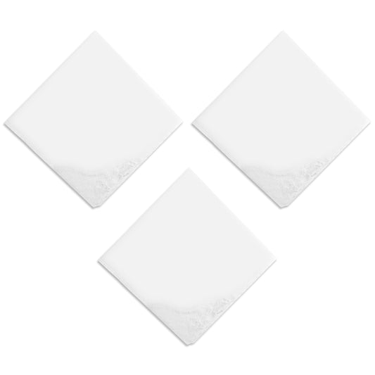 KALIONE 3 Pcs White Soft Ladies Handkerchiefs - 11 Inch Portable Womens Handkerchiefs, Elegant Embroidery Lace Square for Afternoon Tea, Party