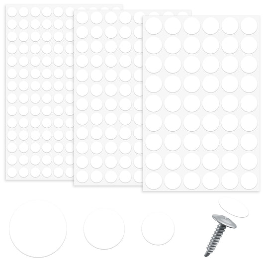 290 Pcs White Screw Covers Stickers, Screws Cap Covers Self-Adhesive White Sticker to Cover Screw Holes Furniture Stickers PVC Waterproof Screws Hole Sticker for Wooden Furniture Cabinet, 12mm 15mm 21