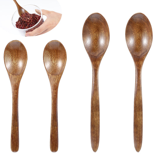 4 Pack Small Wooden Spoons, Natural Wooden Honey Spoon Coffee Spoon Mini Wood Teaspoons Handmade Spoons for Tea Coffee Honey Sugar Condiment Soup Rice Mixing Stirring(2 pcs 15 cm + 2 pcs 18.7 cm)