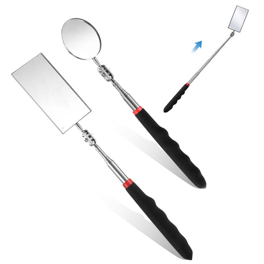 Zyghjort Telescoping Mirror, 2 Pcs Round & Rectangular Mechanic Mirror
