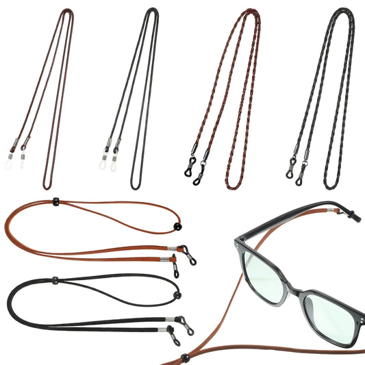 Bruislard 6 Pcs Eyeglass Strap Chains Eyeglasses Holders Around Neck PU Leather Eye Glasses Holders Adjustable Eyewear String Lanyard Retainer Sunglasses Strap for Men & Women (Dark Colors)