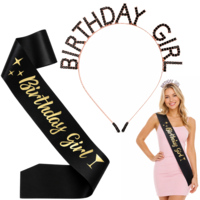 Trinkrittey Birthday Sash for Women, Black Birthday Girl Sash and Crown Crystal Tiara Headband Rhinestone Headband