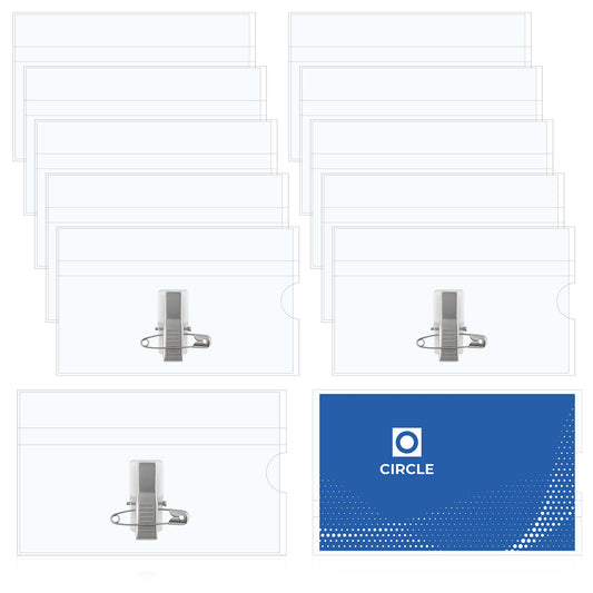 10 Pcs Pin Style Name Badge Holders 9x5.5cm Clear Name Tags with Pins Horizontal Badge Holders with Inserts Plastic Tag Holder Badges Sleeve for Meeting Seminar Show Event