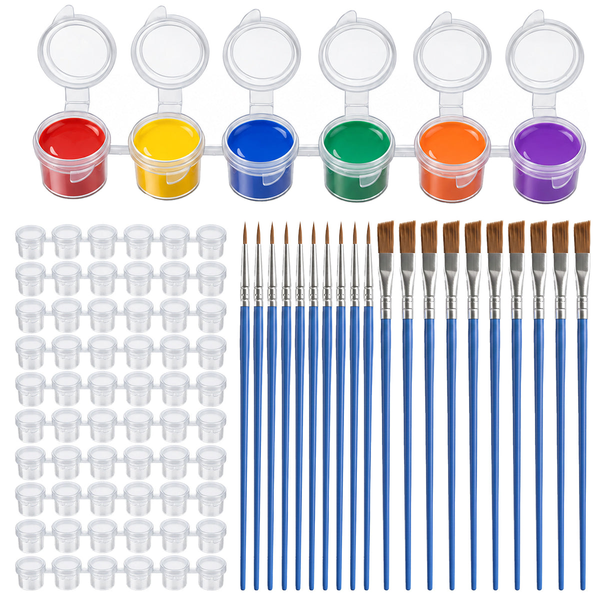 60Pcs Empty Paint Pots Strips 5ml with 20 Pcs Paint Brushes Set