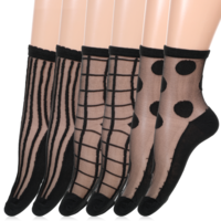 FdcLixuvol 3 Pairs Black Sheer Socks Women Ankle Checkered Dot Striped Plaid Ankle Summer Socks See Through Geometric Patterns Sock Thin Light Weight Half Sheer Tulle Sock