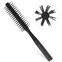 Small Round Brush for Blow Drying,Small Round Hair Brush Round Curling Comb with Wooden Handle,Nylon Bristles Curling Brush for Wet Hair, Bangs, Beard, Styling, Lifting, Curling （Black）