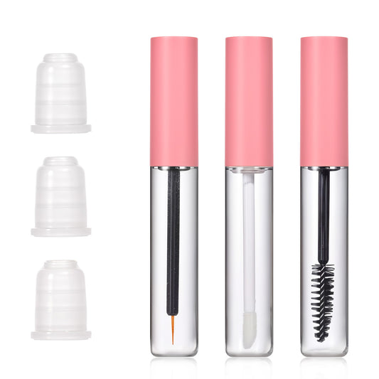 3 PCS 10ml Empty Mascara Tube and Wand, Eyeliner Tube and Empty Lip Gloss Tubes, Emptys Eyelash Serum Tubes with Leak Stoppers Pink Eyelash Cream Container Bottle for DIY Cosmetics Home and Travel