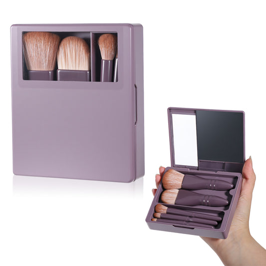 Mini Travel Makeup Brushes Set 4.33 X 3.74 X 0.98 Inches Travel-Friendly Makeup Kits Travel Make up Brushes Set with Mirror Blush Brush for Women 5 PCS (Purple)