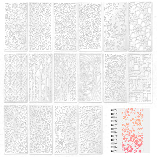 16 Pieces Stencils for Crafts Reusable Texture Stencils for Painting Leaf Stencil Layering Template Net Wood Grain Stone Spray for DIY Scrapbook Furniture Paper (8.2 x 4.1Inch)