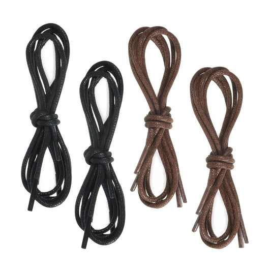 Fibraze 4 Pairs Mens Dress Shoe Laces Black 23.62" Shoe Strings Round Shoes Lace Cotton Waxed Replacement Laces for Business Shoes Black, Brown