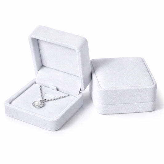 Gtziqa 2 Pcs Small Velvet Necklace Pendant Box for Jewelry Gift, Premium Classic Velvet Jewelry Display Jewellry Packaging Storage Case, Wedding Engagement Birthday Gift Box (White)