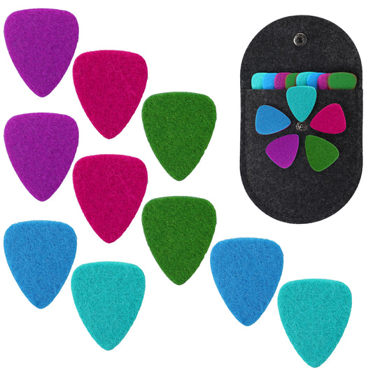 10 PCS Ukulele Felt Picks Soft Plectrums Colorful Ukulele Bass Guitar Felt Picks with Bag for Electric, Acoustic, Guitar Plectrum