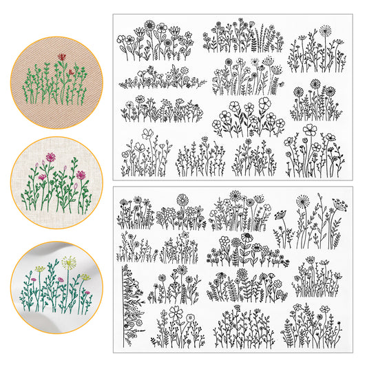 26 Pcs Water Soluble Embroidery Patterns Stabilizers Stitch Embroider Paper Wash Away Water Soluble Stabilizer Daisy Sunflower Leaves Embroidery Transfer Paper Stabilizers for Hand Sewing