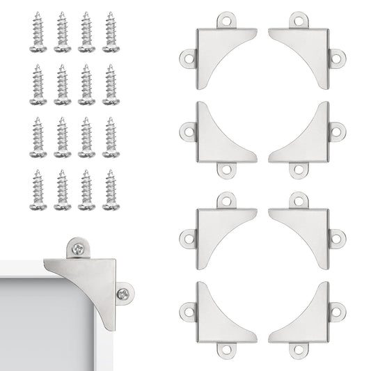 8 PCS Mirror Corner Brackets Kit, Mirrors Hanging Kit Metal Mirror Corners Mirrors Corner Fastening Bracket Clips for Fixing Bathroom Glass, Hanging Pictures with Screw Holes