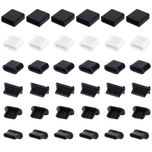 Xthrotsenk 36 Pcs Anti Dust Cover Plugs 6 Types Silicone USB Type-C Dust Stopper Anti Dust Cover Protector for USB Female and Male Ports Micro USB (6 Types)