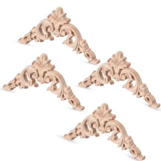 4 Pcs Wood Appliques for Furniture, Victorian Furniture Decorative Wood Trim Handmade Carved Unpainted Corner Wooden Appliques for Bed Door Cabinet