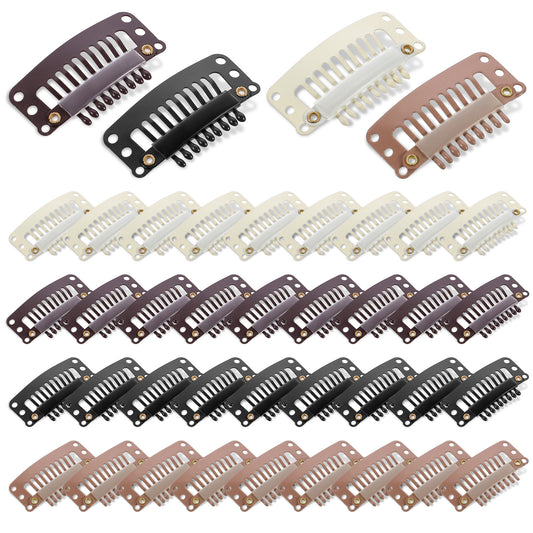 40 Pcs Wig Clips Hair Extension Snap Clips with 9 Teeth, Wig Clips to Secure Wig No Sew Hair Tinsel Kit Hair Extension Clips Mixed Colors 32mm Wig Pins Clips for DIY