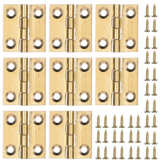 Small Hinges for Wooden Box, 8 Pcs Quality Brass Jewelry Box Hinges 1 Inch Folding Gold Mini Hinge for Crafts with Mounting Screws for Drawer Door Closet Jewelry Chest Boxes Wooden Case Furniture