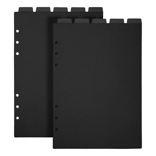 2 Set A5 Binder Dividers, Top 5 Tabs Black Index Binder Dividers for 6-Holes Ring Binders, Vertical Plastic Divider Frosted Index Divider Refillable Planner Insets for Office Home Notebook Planner