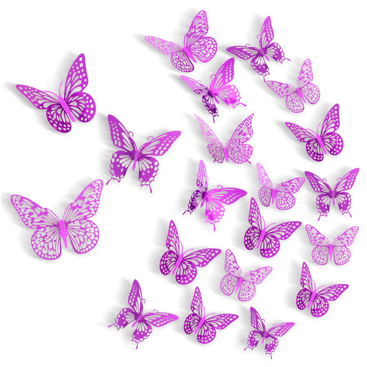 72 Pcs 3D Butterfly Wall Decor 4 Styles 3 Sizes, 3D Sequined Purple Butterfly Wall Decor Stickers, Holographic Purple Butterfly Decorations, Butterfly Party Decorations, Removable Stickers(Purple)