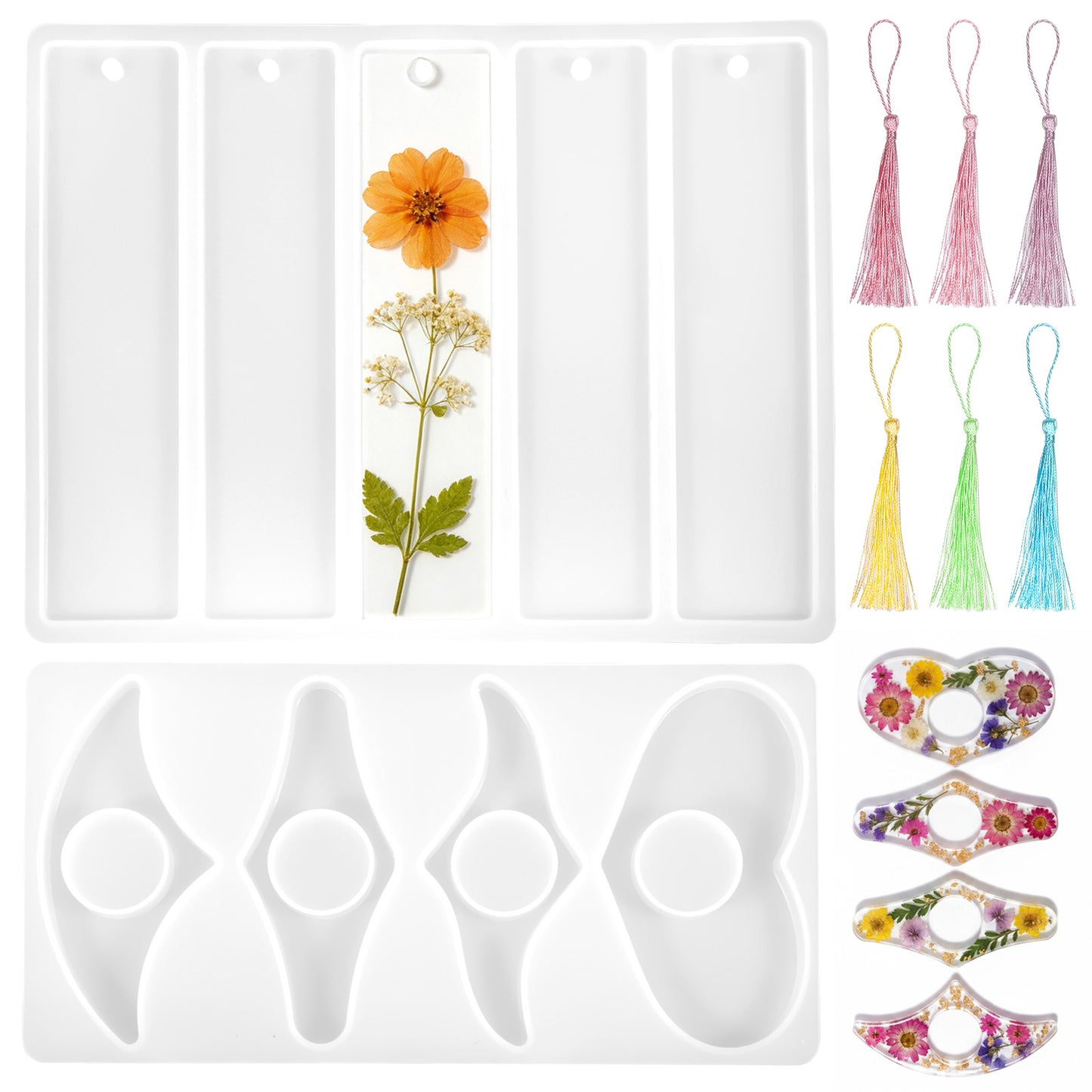 Resin Bookmark Mold Bookmark Tassels Set of 3 Bookmarks Making Supplies Kit Rectangle Silicone Molds for Crafts DIY Bookmarks Home Decoration Holiday Handmade Birthday Gifts