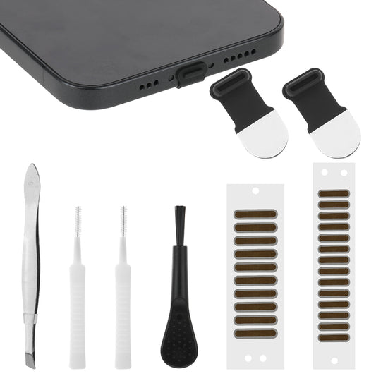KALIONE 26 Pcs USB C Dust Plug Type C Port Plug Protector Anti Dust Cover Charging Port Cleaner Speaker Cover Dustproof Mesh Stickers with Cleaner Tools Tweezer Cleaning Kit for Charging Port