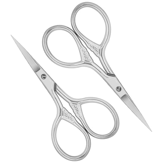 2 Pcs Stainless Steel Small Scissors with Textured Handle Small Scissors Beauty for Facial Hair, Eyebrow, Eyelash, Beard, Moustache Grooming Tool for Women Men