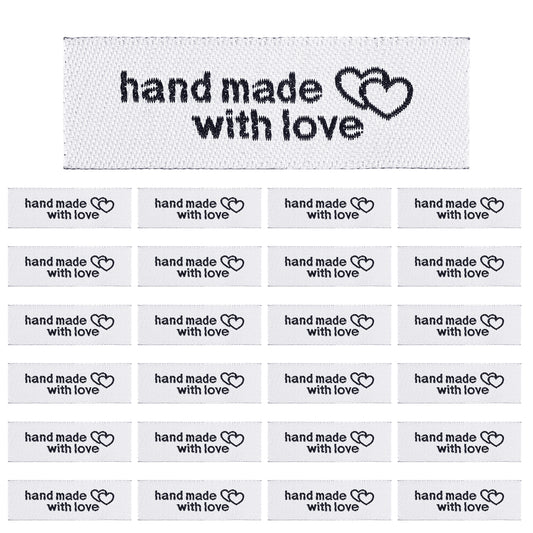 120 Pcs Hand Made with Love Sewing Labels Personalized Sewing Labels for Handmade Hand Made with Love Sew on Clothing Labels for Handmade Items Clothes, White