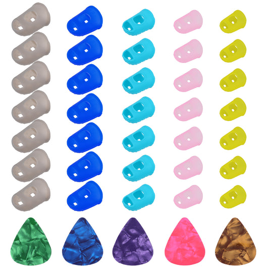 35 PCS Guitar Silicone Finger Protector Guitar Fingertip Protector 5 Sizes Color Fingertip Protection Covers Caps Anti Slip Guitar Finger Cover for Beginner Playing Ukulele Guitar 5 Guitar Pick