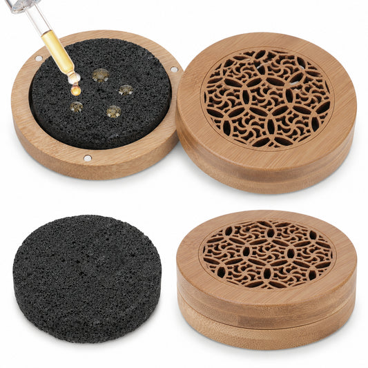 Passive Essential Oil Diffuser Stone, Small Lava Rock Diffuser Set Aromatherapy Stone for Desk Home Office Car Gift-Giving, Compact Wood Bas