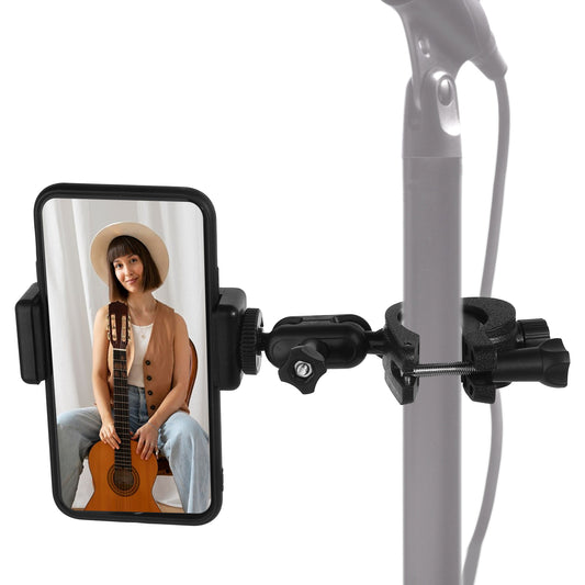 Mic Stand Phone Holder Mount Universal Phone Mount Holder Adjustable Phone Holder with Dual Ballhead 360° Swivel Clamp Phone Mic Stand Holder for 2.5 to 4‘’ Wide Smartphones