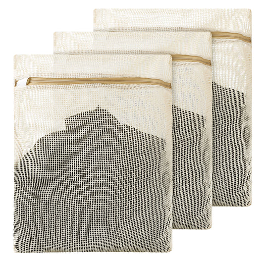 3 Pack Natural Cotton Mesh Laundry Bags, 12x16" Breathable Mesh Garment Bag for Washing Machine, Travel Wash Bags with Sturdy Zippers and Breathable Meshs for Lingerie Clothes Travel Essentials