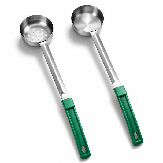 2PCS Portion Control Serving Spoons Set, Restaurant Measuring Serving Ladle Utensils, Portion Scoops for Food, Portions Control Slotted and Unslotted Scoops for Measuring Servings Ladle Utensils