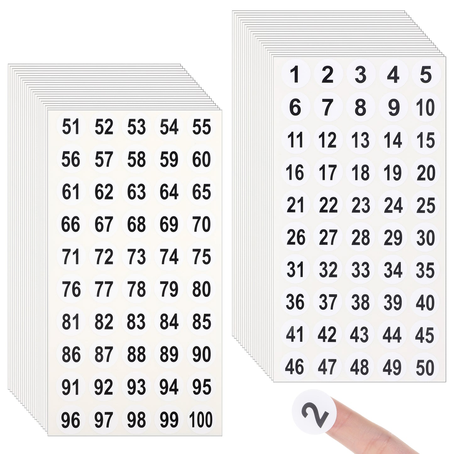 Number Stickers Labels 1-100, 2000 Pcs Consecutive Vinyl Round Numbers Stickers, 2 cm Self-Adhesive Waterproof Number Decals for Office Storage Inventory Organization, Indoor Outdoor Use