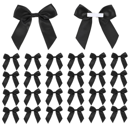 Black Bow, 50 Pcs Black Satin Ribbon Bows 2" Self Adhesive Premade Cute Mini Bows for Gift Wrapping DIY Crafts Sewing Party Baking Wedding Scrapbooking Birthday Christmas Baby Shower Decoration