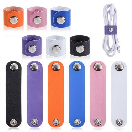 12 Pcs Leather Cord Organizer Colorful Cord Wraps for Charging Cord Reusable Cable Straps PU Leather Cord Keeper Multipurpose Cable Ties Earphone Cord Holder Travel Cord Organizer with Snap