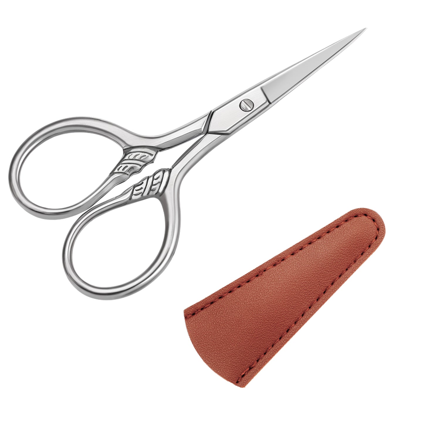 Small Facial Hair Scissors Professional Grooming Mini Scissors Stainless Steel Straight Tip Snips with PU Case Small Precision Scissors for Facial Hair Eyebrows Beard Nose Moustache (Silver)
