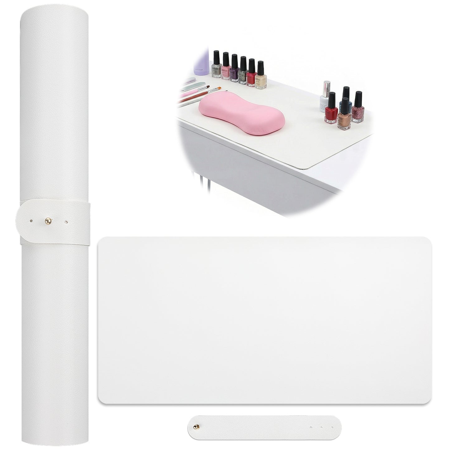 Nail Mat Soft Silicone Nail Art Table Mats Waterproof PU Leather Nail-Pad for Nail-Tech Salon Home, Portable (White, 60x30cm MAT ONLY)