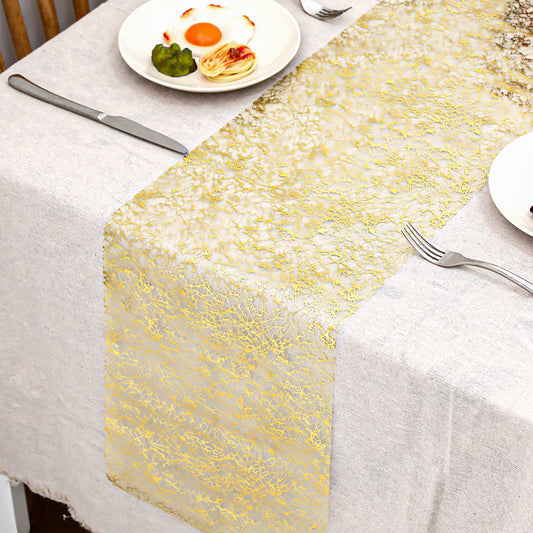 3 Pieces Gold Table Runner Metallic Thin Mesh Table Runner Roll 11 x 108 Inch Metallic Glitter Table Cloths Rectangle Polyester Wedding Table Decor for Party Wedding Birthday Christmas Home Banquet