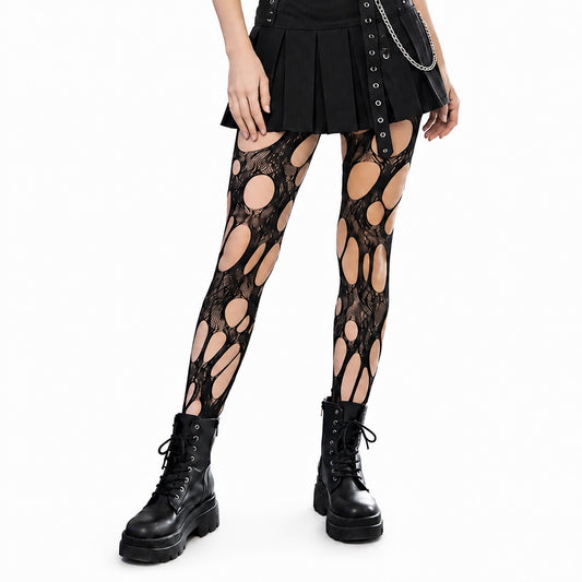 Zyghjort Goth Tights, Fishnet Black Ripped Tights