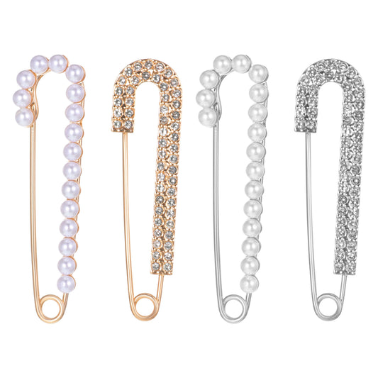 4pcs Brooch Pins Decorative Safety Pins for Clothing Brooches and Pin for Women Hat Pin for Women Pearl Brooch for Shawl Brooches Scarf Sweater Dress Shirt Gold Silver