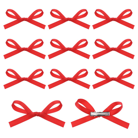 10Pcs Red Coquette Bows Clips Bow Hair Clips Red Hair Bows Ribbon Alligator Hair Ribbon Hair Barrettes Mini Hair Ribbons And Claw Clips Ponytail Holders With Bows In Red for Women Girls