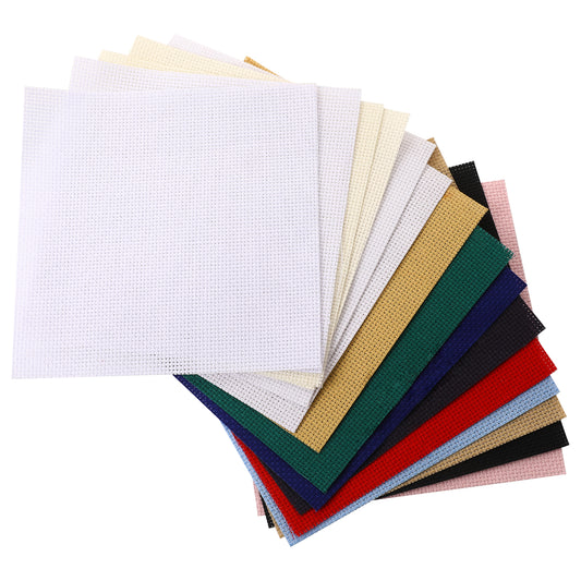 15 Pcs Cross Stitch Fabric Assorted Color Cross Stitch Sheets White Embroidery Fabric 15x15 cm Cross Stitch Square Cloth DIY Cross Stitch Cloth for Embroidery
