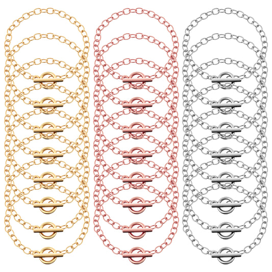 Chain Bracelet with OT Toggle Clasp, 24 Pcs Bracelet Chains for Jewelry Making Stainless Steel Charm Bracelets Making Kit for Women DIY Crafts Jewelry Findings (Gold, Silver, Rose Gold)