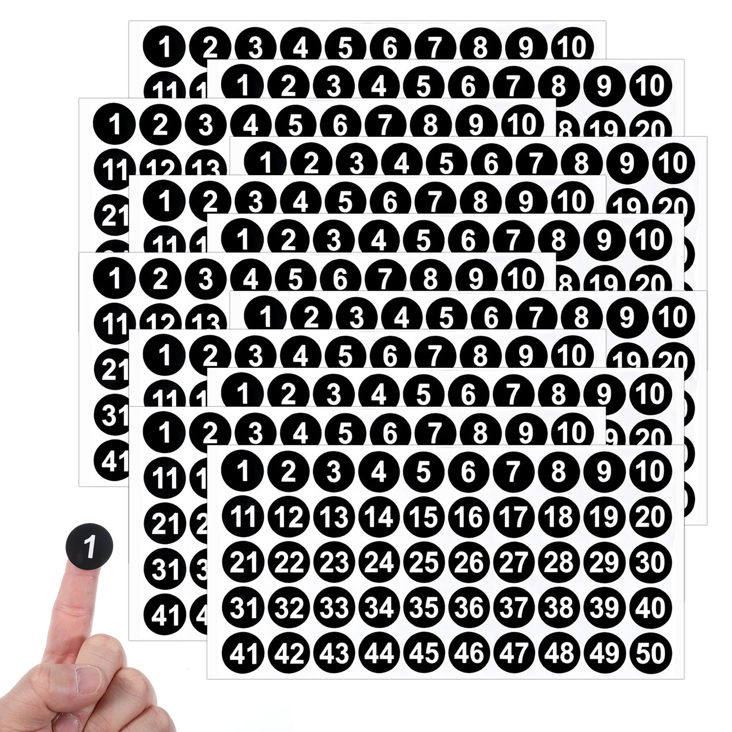12 Sheets Number Stickers 1-50 Consecutive Small Number Stickers 25mm Black Self Adhesive Numbered-Stickers Round Waterproof Labels for Inventory Storage Boxes Sorting Indoor Outdoor Home Office