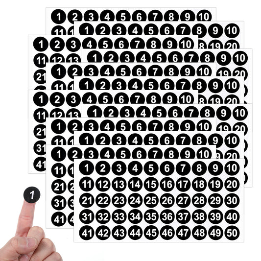12 Sheets Number Stickers 1-50 Consecutive Small Number Stickers 25mm Black Self Adhesive Numbered-Stickers Round Waterproof Labels for Inventory Storage Boxes Sorting Indoor Outdoor Home Office