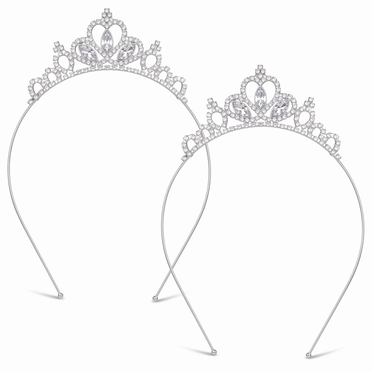 2 Pcs Princess Crown Tiara Headband Rhinestone Non-Slip Crown Headbands