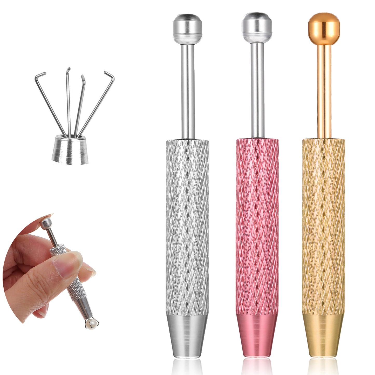 SynHHergyx Piercing Ball Grabber Tool, 3 Pcs Stainless Steel Piercing Tools to Change Jewellery 4 Prongs Diamond Claw Tweezers Piercing Ball Screw Tool for Changing Jewelry, Pick up Tiny Objects