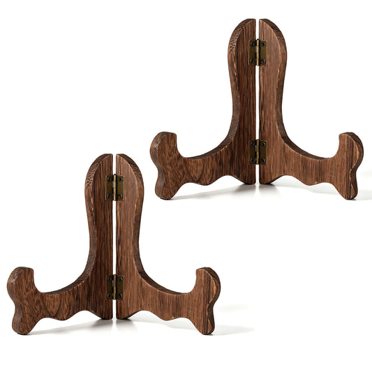 Zyghjort Wooden Plate Stand, 2 Pcs 4 Inch Wooden Small Easels for Display