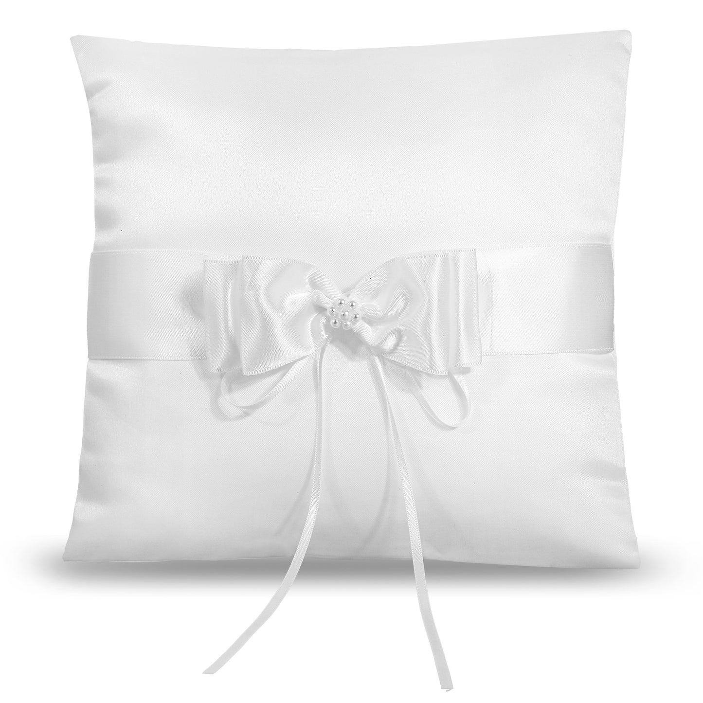 Styquenzer Ring Bearer Pillows, 7.8'' x7.8'' White Wedding Ring Pillow Bow Pearl Ring Holder for Beach Wedding Party, Wedding Ceremony, Proposal